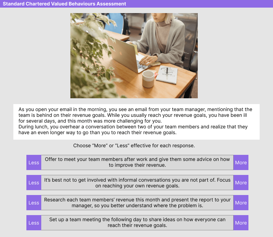 Standard Chartered Valued Behaviours Assessment Question 1