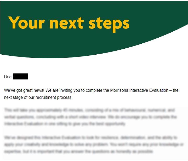 Morrisons Online Assessment Test Invitation