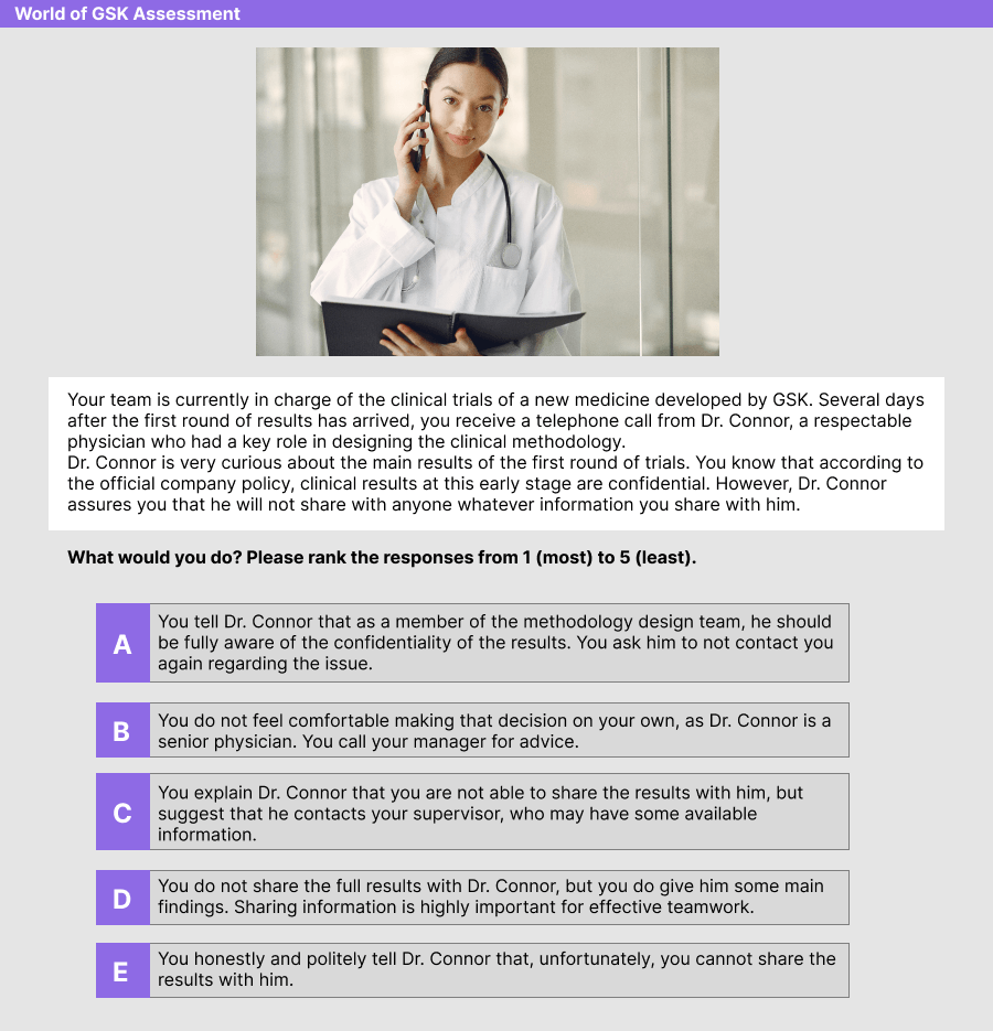 World of GSK SJT Sample Question 1
