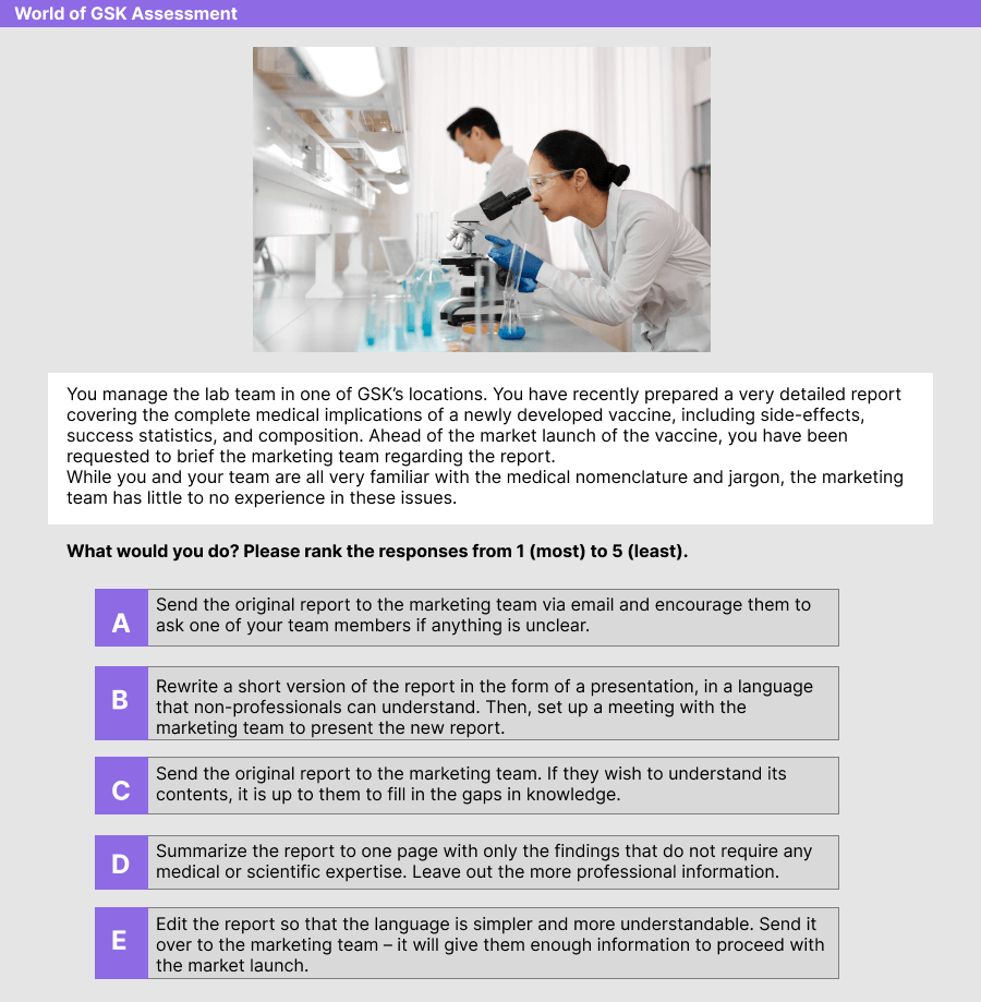 World of GSK SJT Sample Question 2