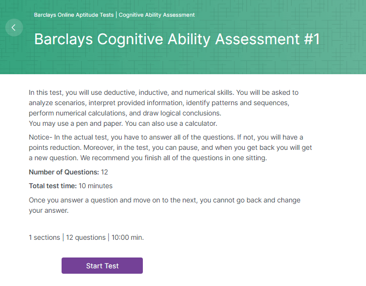 Barclays Assessment JTP Mock Test Sample