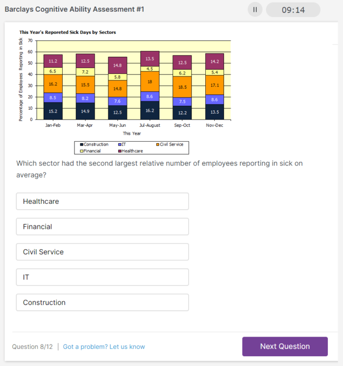 Barclays Assessment JTP Numerical Question Sample