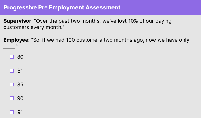 Progressive Pre Employment Assessment Numerical Practice Question 1