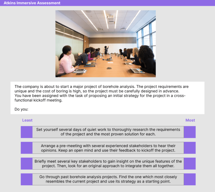 Atkins Immersive Assessment Situational Judgment Question Sample 2