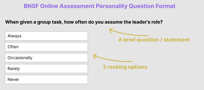 BNSF Assessment Personality Format