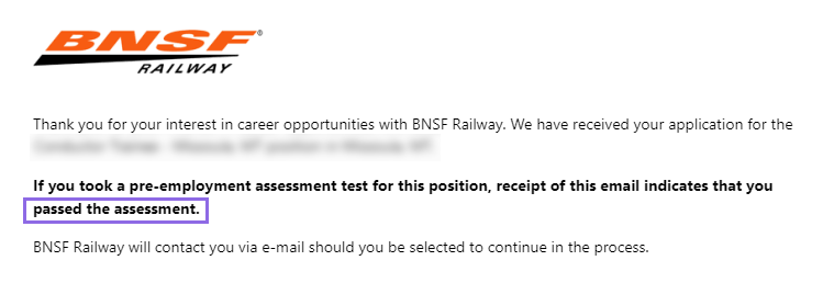 BNSF Conductor Success Notification