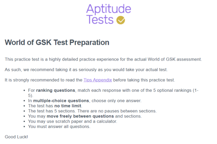 World of GSK Practice Test Example