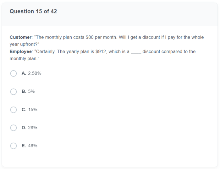 Progressive Pre-Employment Assessment Numerical Sample Question