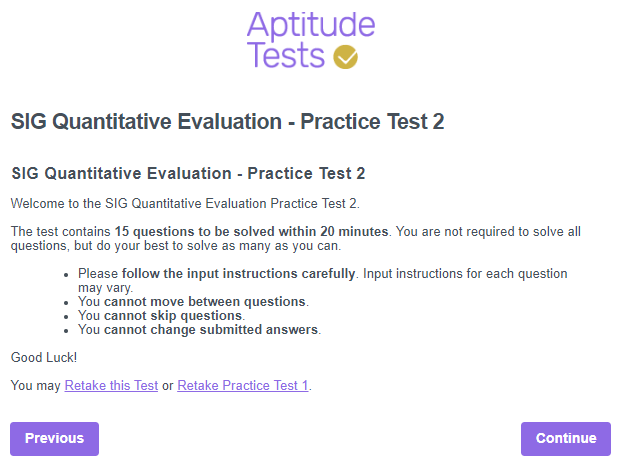 SIG Quantitative Evaluation Practice Tests