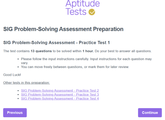SIG Problem Solving Assessment Practice 1