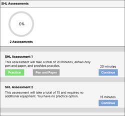 SHL Test Main Screen